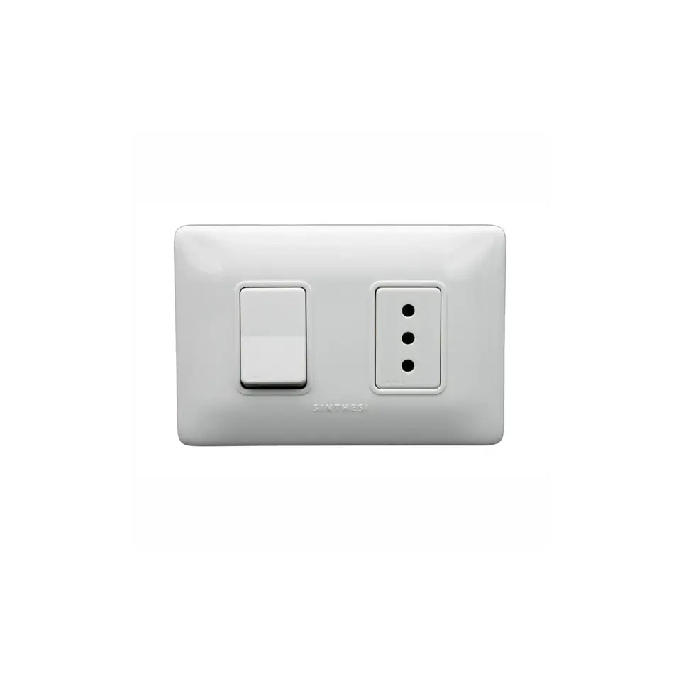 INTERRUPTOR SIMPLE 9/12 + ENCHUFE SIMPLE 10A EMBUTIDO ARMADO SINTHESI S12 BLANCO 1