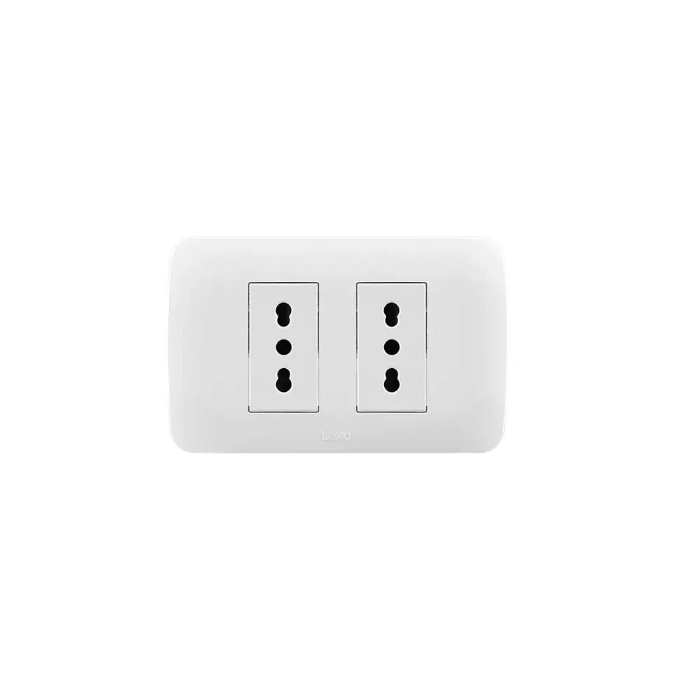 ENCHUFE DOBLE EMBUTIDO ARMADO 10/16A LEXO LINEA NATIVA BLANCA 1