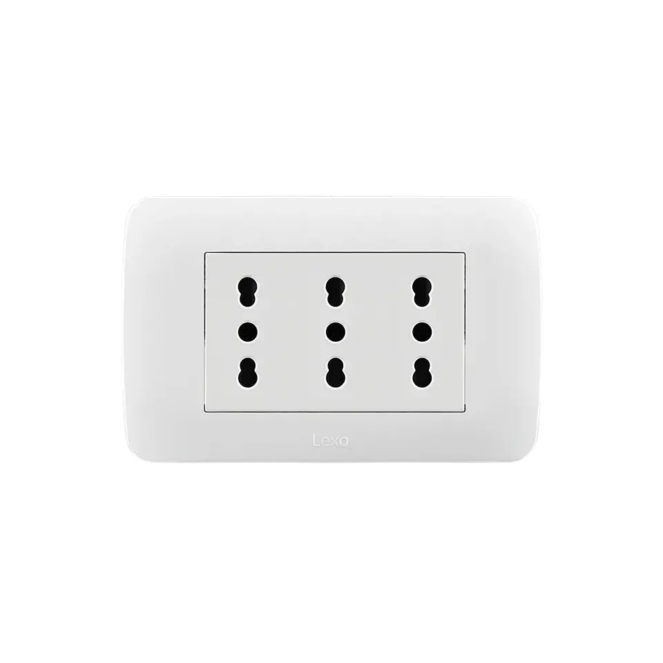 ENCHUFE TRIPLEX EMBUTIDO ARMADO 10/16A LEXO LINEA NATIVA BLANCA 1