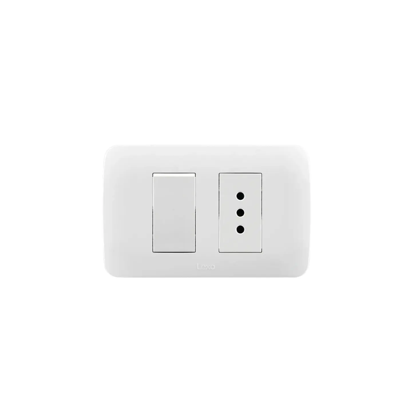 INTERRUPTOR SIMPLE 9/12 + ENCHUFE 10A EMBUTIDO ARMADO LEXO LINEA NATIVA BLANCA 1