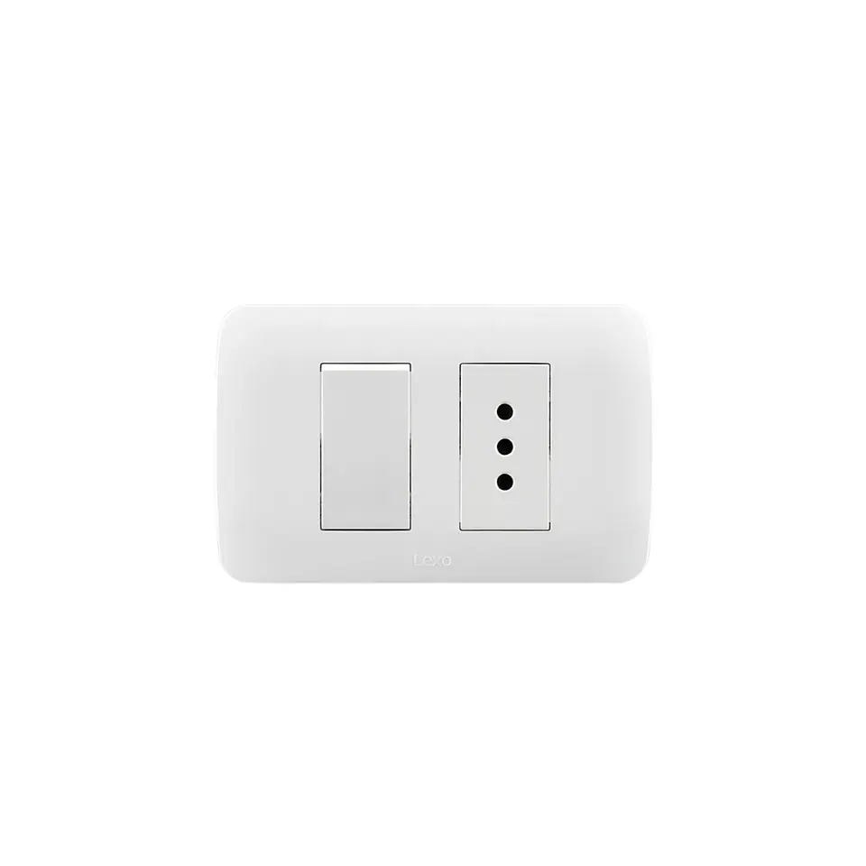 INTERRUPTOR SIMPLE 9/12 + ENCHUFE 10A EMBUTIDO ARMADO LEXO LINEA NATIVA BLANCA 1