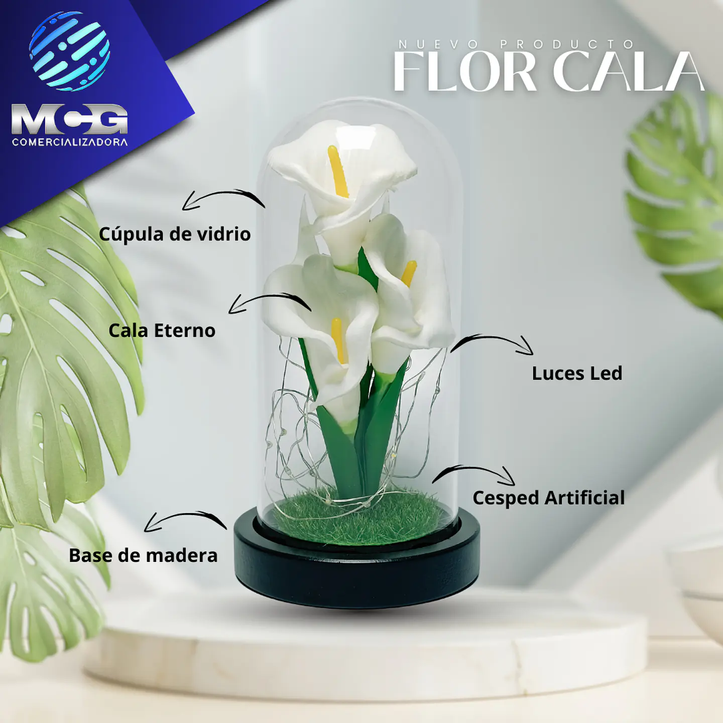 Flor Cala art en cúpula de vidrio 2