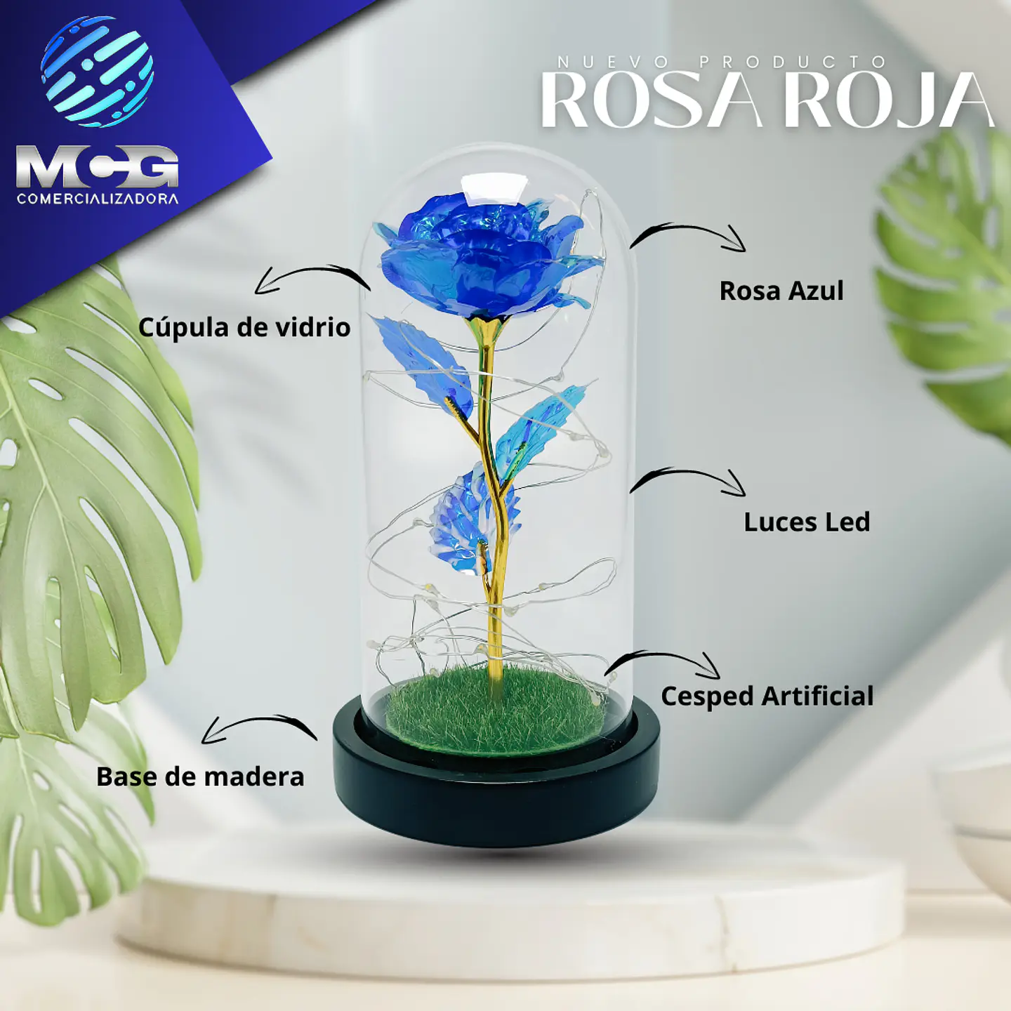 Rosa Azul art en cúpula de vidrio 2