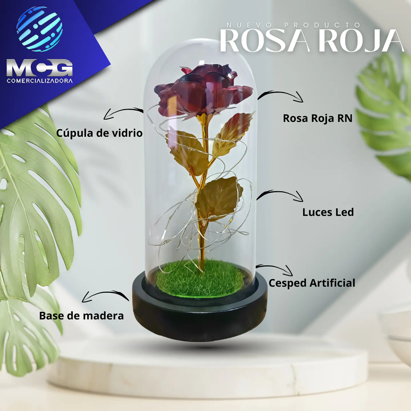 Rosa Roja art en cúpula de vidrio 2