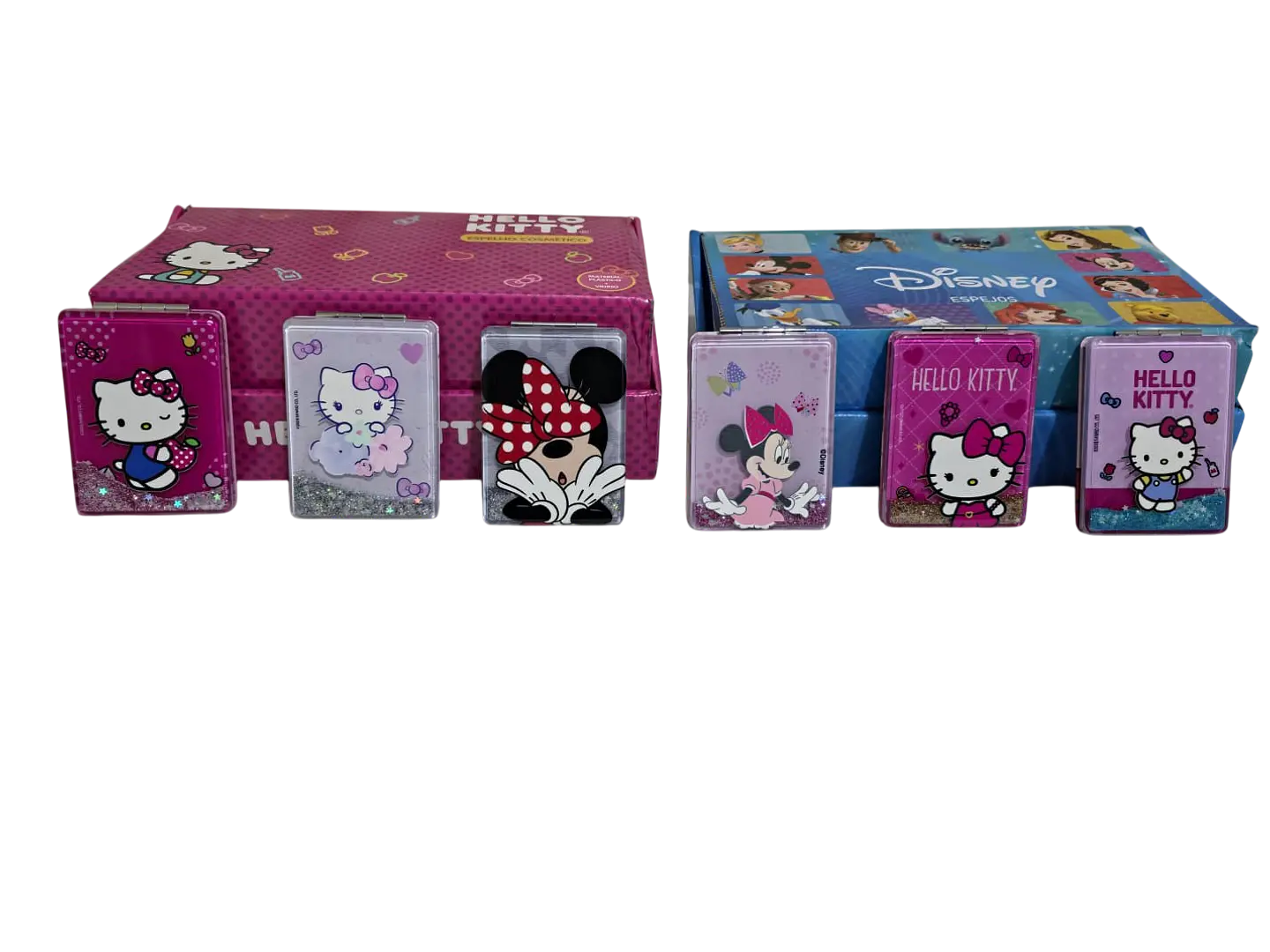 Espejo Con Gliter Cuadrado Hello Kitty y Minnie 1