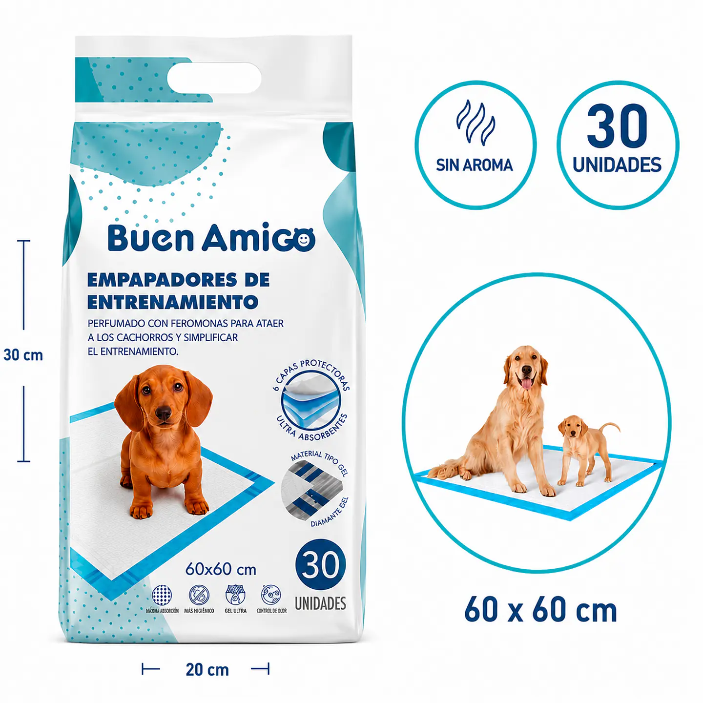 SABANILLA  EMPAPADORES DE ENTRENAMIENTO BUEN AMIGO 60X60CM 30 UNIDADES  1