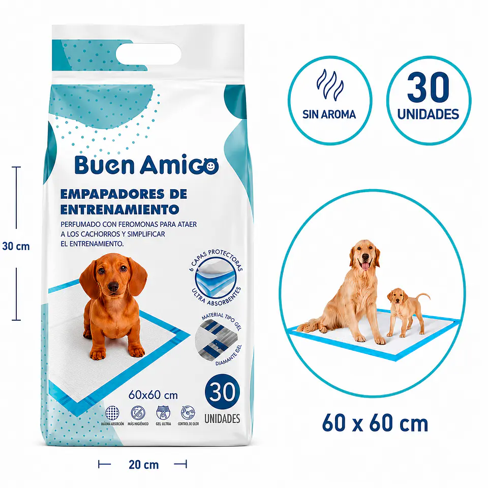 SABANILLA  EMPAPADORES DE ENTRENAMIENTO BUEN AMIGO 60X60CM 30 UNIDADES  1