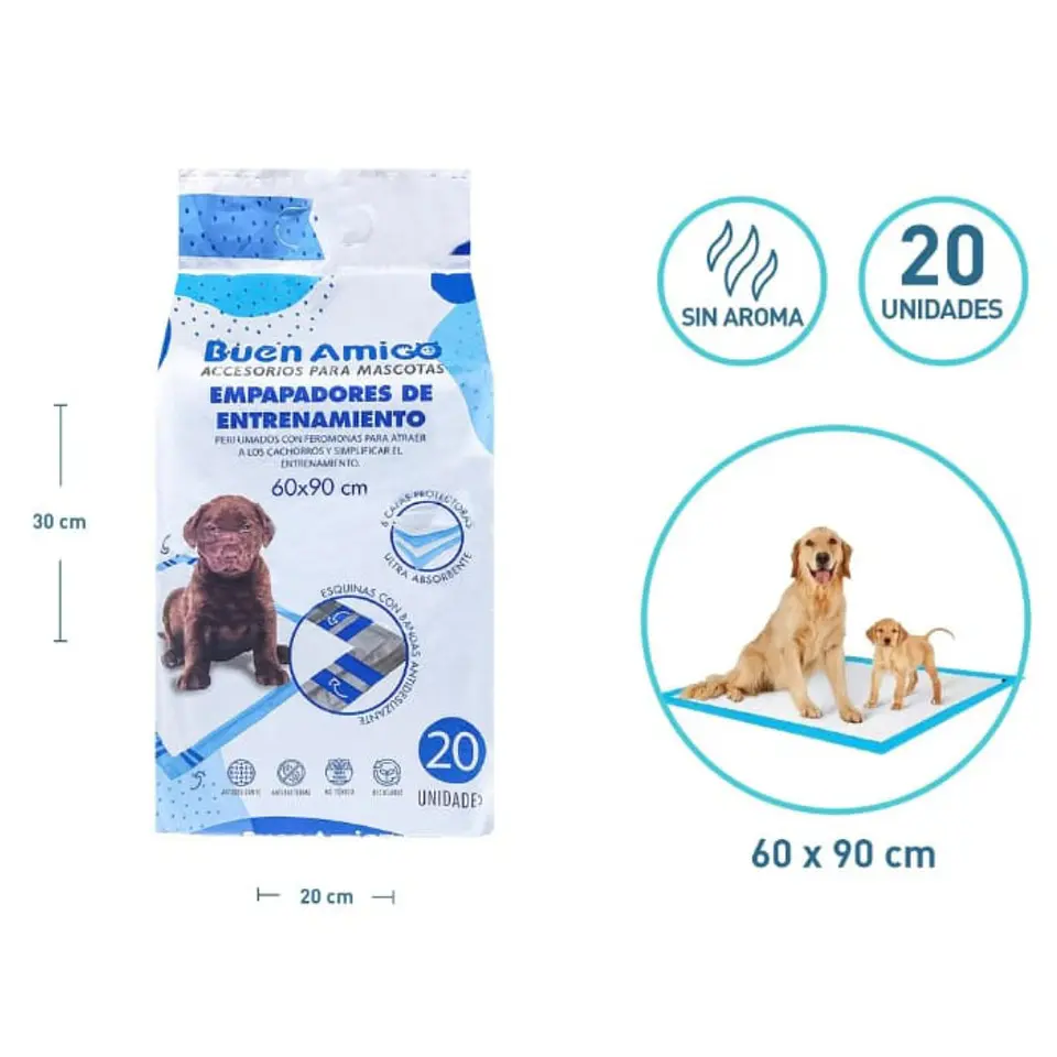 SABANILLA  EMPAPADORES DE ENTRENAMIENTO BUEN AMIGO 60X90CM 20 UNIDADES 1