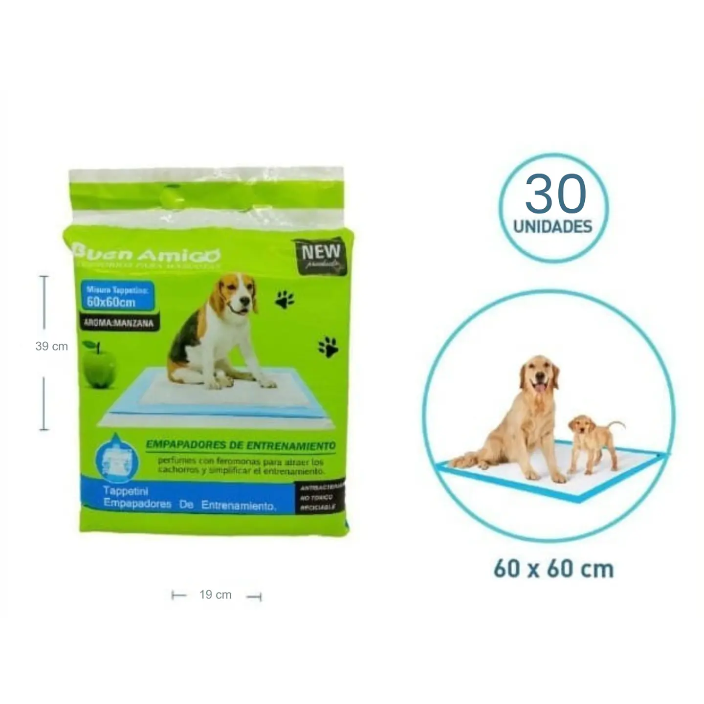 SABANILLA  EMPAPADORES DE ENTRENAMIENTO AROMA A MANZANA BUEN AMIGO 60X60CM 30 UNIDADES  1