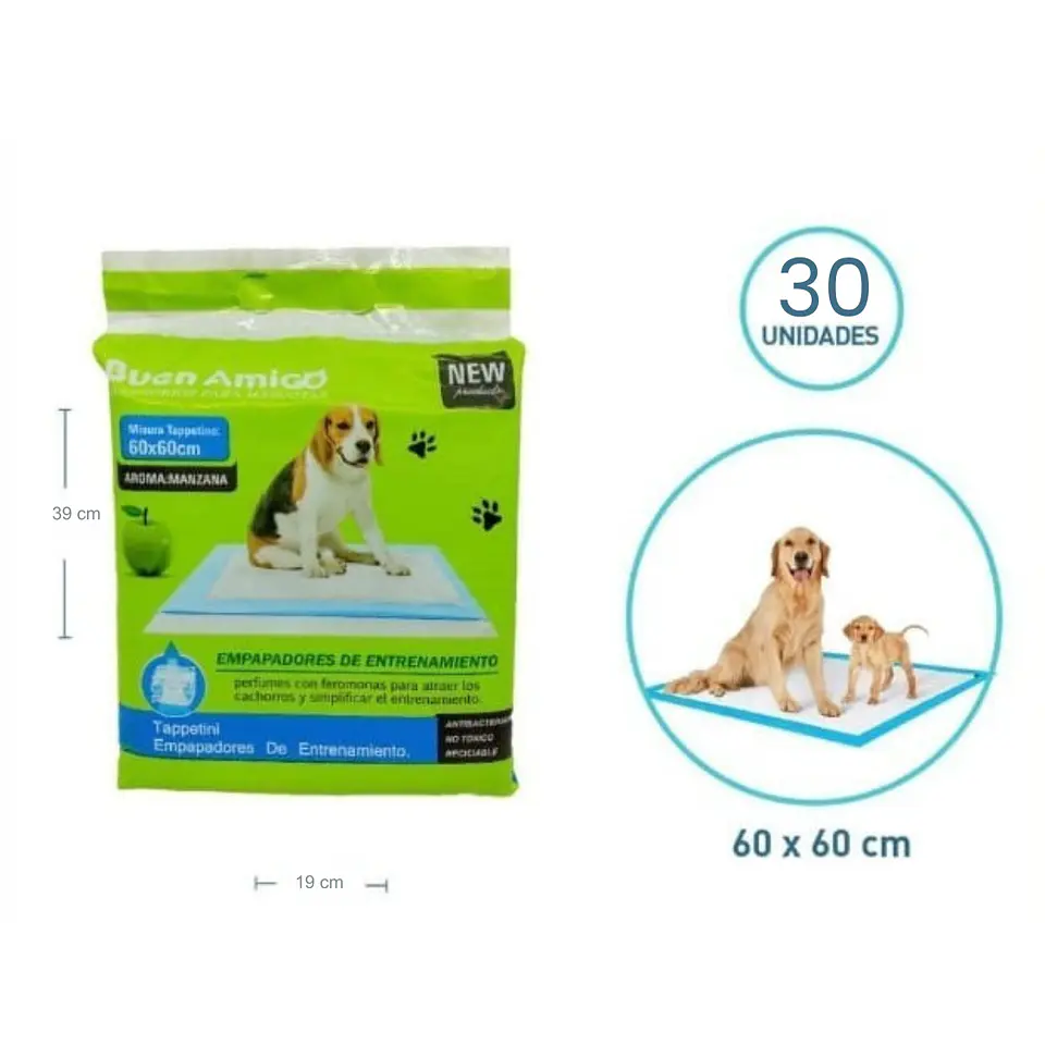 SABANILLA  EMPAPADORES DE ENTRENAMIENTO AROMA A MANZANA BUEN AMIGO 60X60CM 30 UNIDADES  1