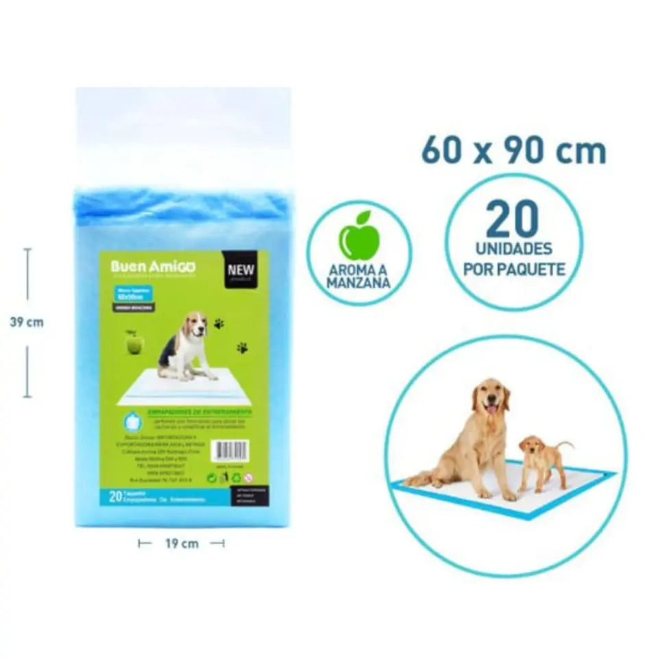 SABANILLA  EMPAPADORES DE ENTRENAMIENTO AROMA A MANZANA BUEN AMIGO 60X90CM 20 UNIDADES  1
