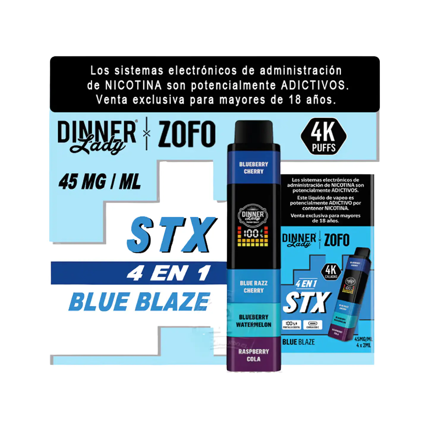 VAPER DINNER LADY ZOFO STX 4000 PUFFS VARIEDADES 4 EN 1 RECARGABLE 1
