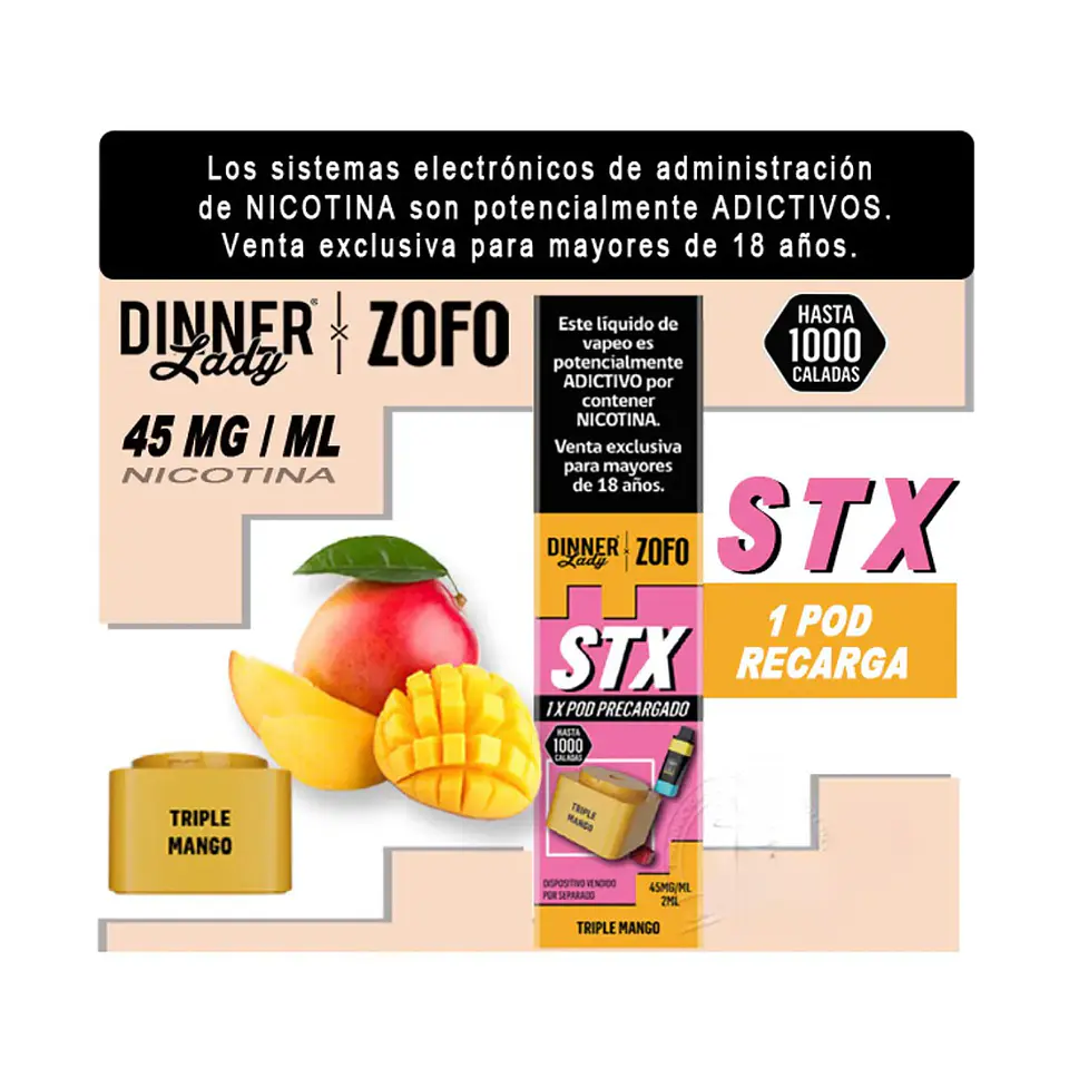 RECARGA DINNER LADY PARA VAPER ZOFO STX DE 1000 PUFFS VARIEDADES 5