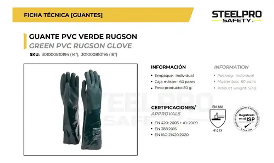 Guantes Rugson De PVC verde 14
