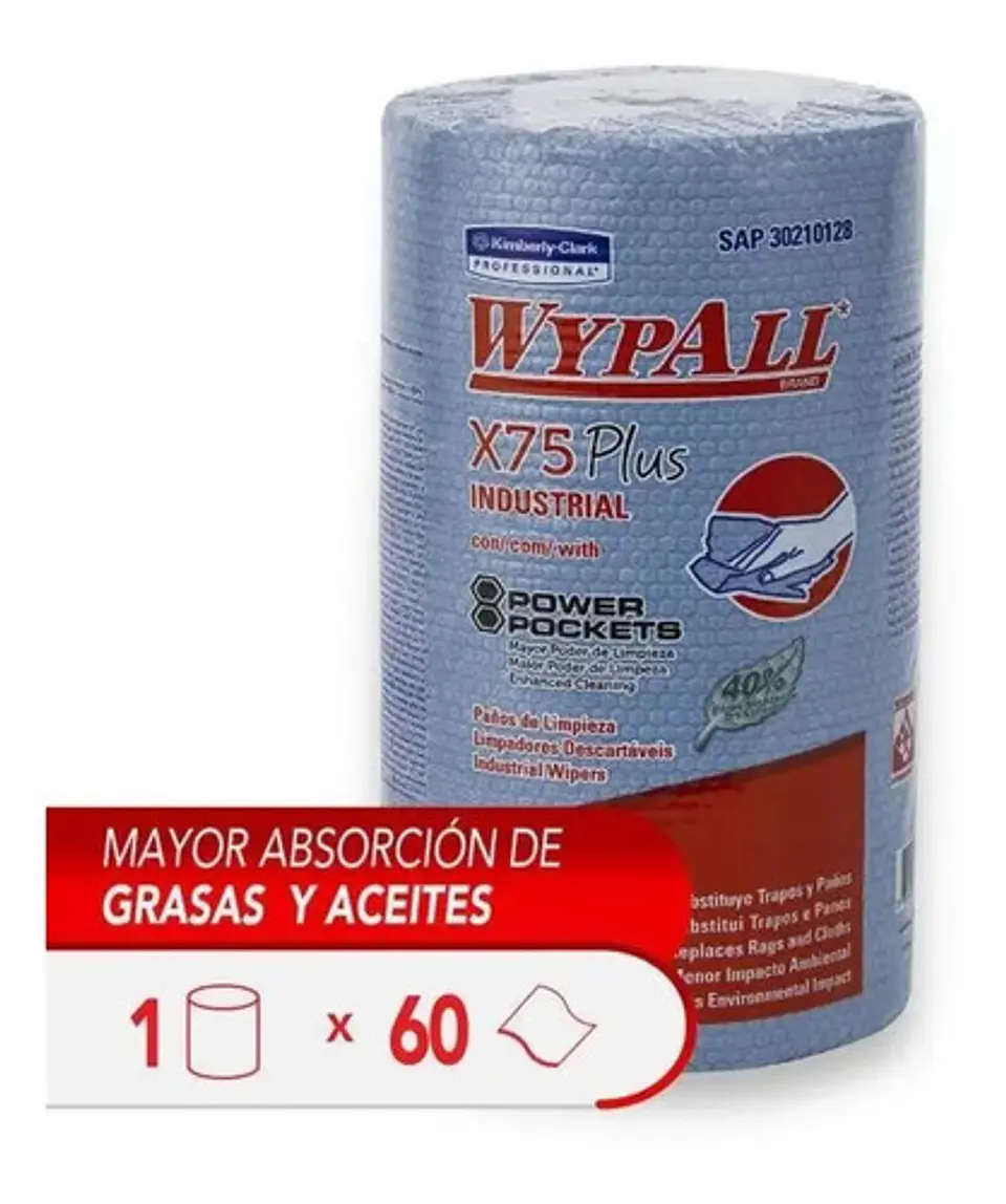 Paños Wypall X75 Rollo Pocket 28 X 42cm (60 Paños) 2