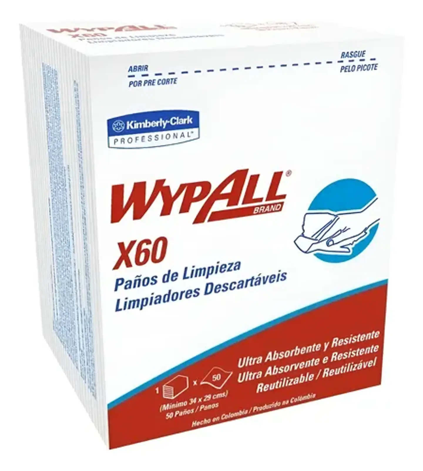 Paños Limpieza Kimberly-clark Wypall X60 Reutilizables 50u Blanco 1