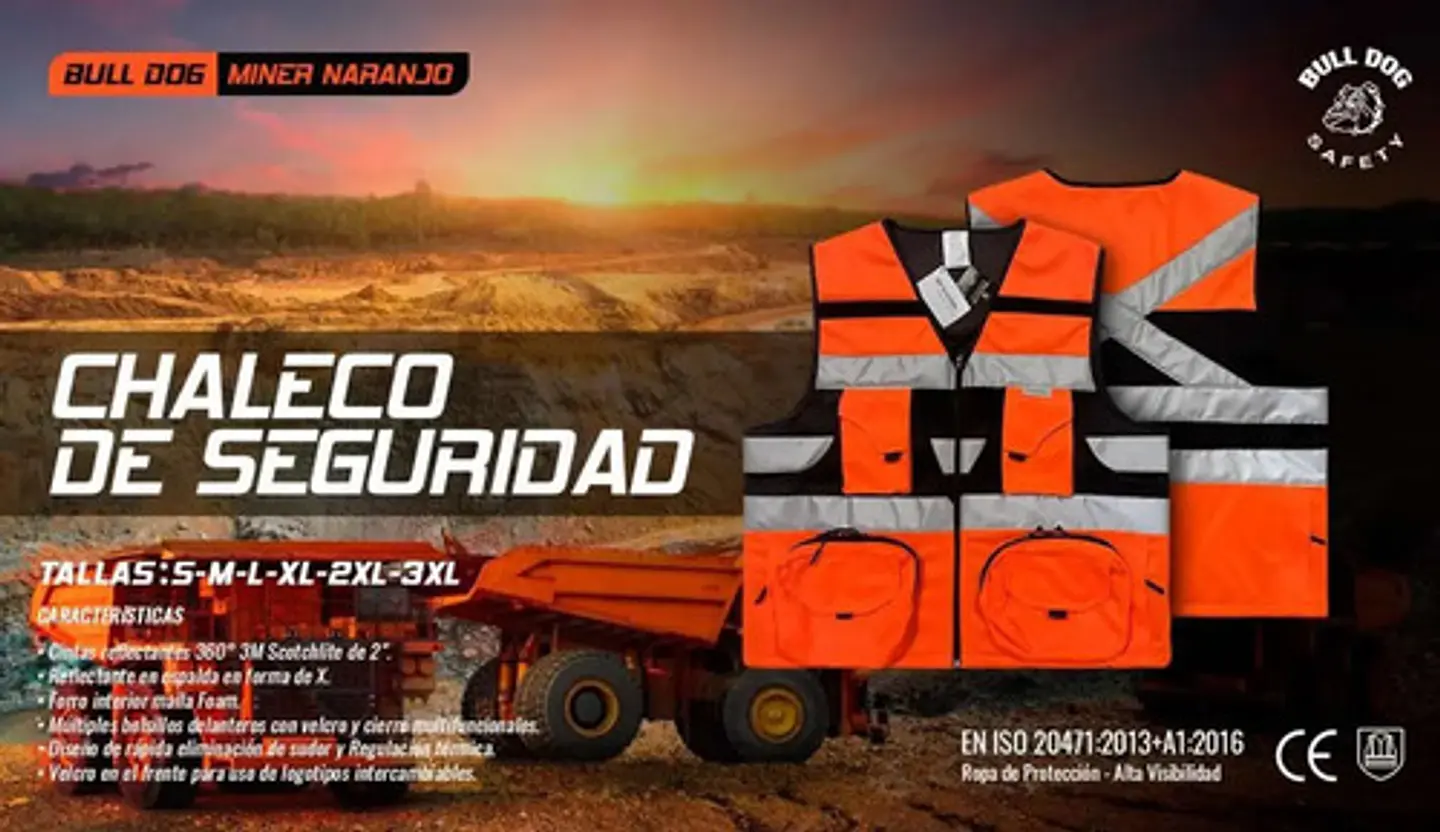 Chaleco Geólogo Minero Naranjo Flúor Cinta Reflectante 360° 4
