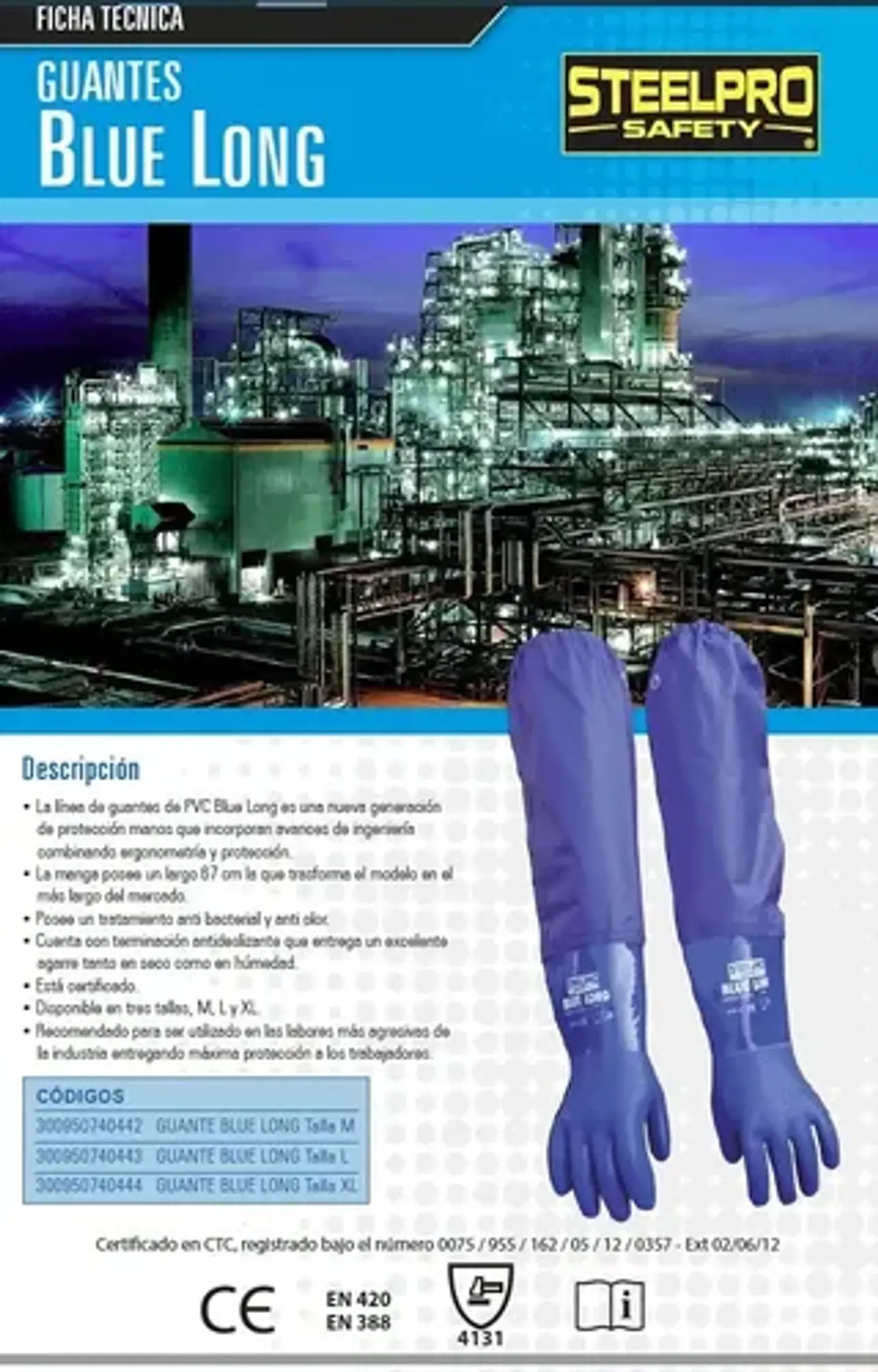 Guante Blue Long Cuff Steelpro Certificado 3