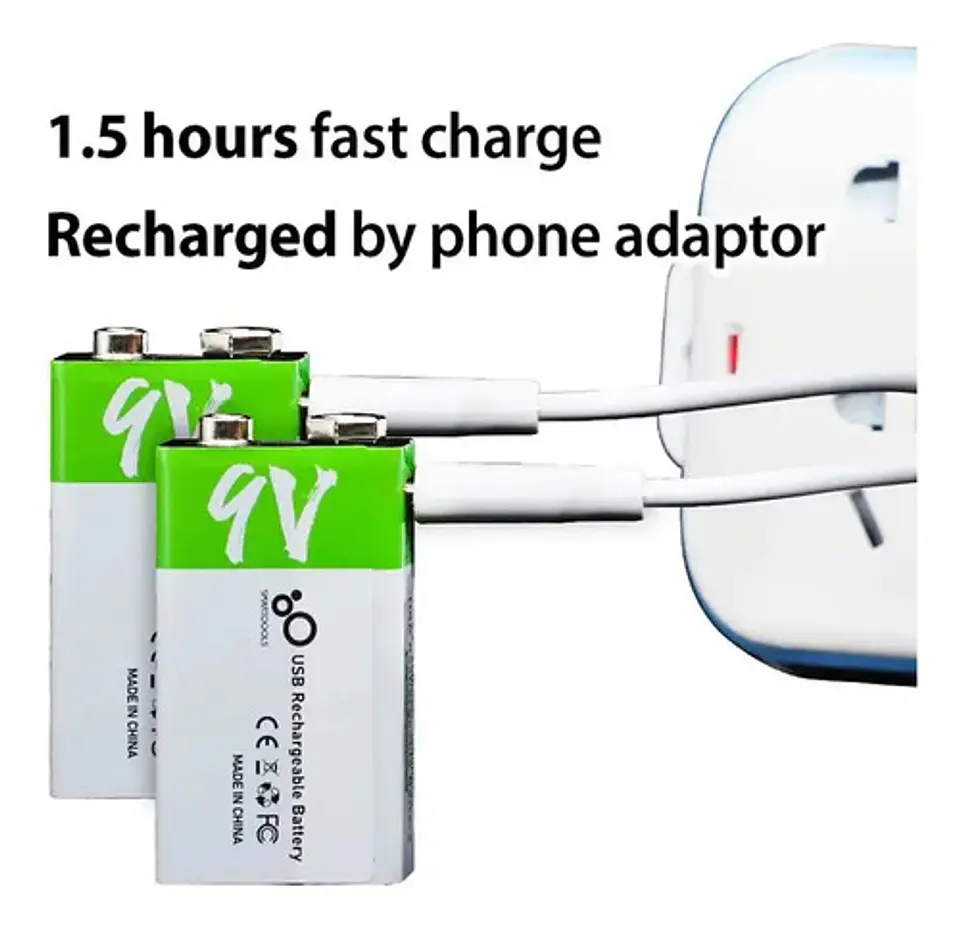 Batería 9v Recargable Ion Litio USB-C 3