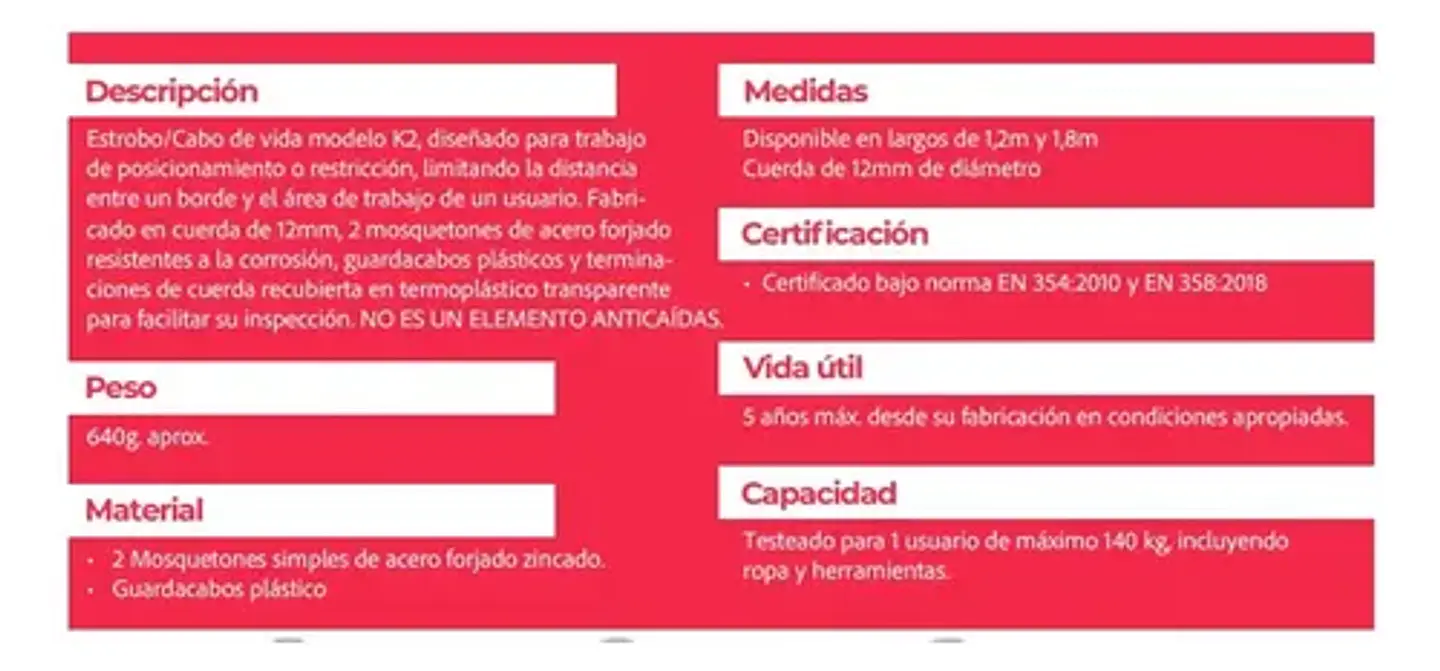 Cabo De Vida Estrobo Segma K2 1.8mt G/simple Certificado Isp 3