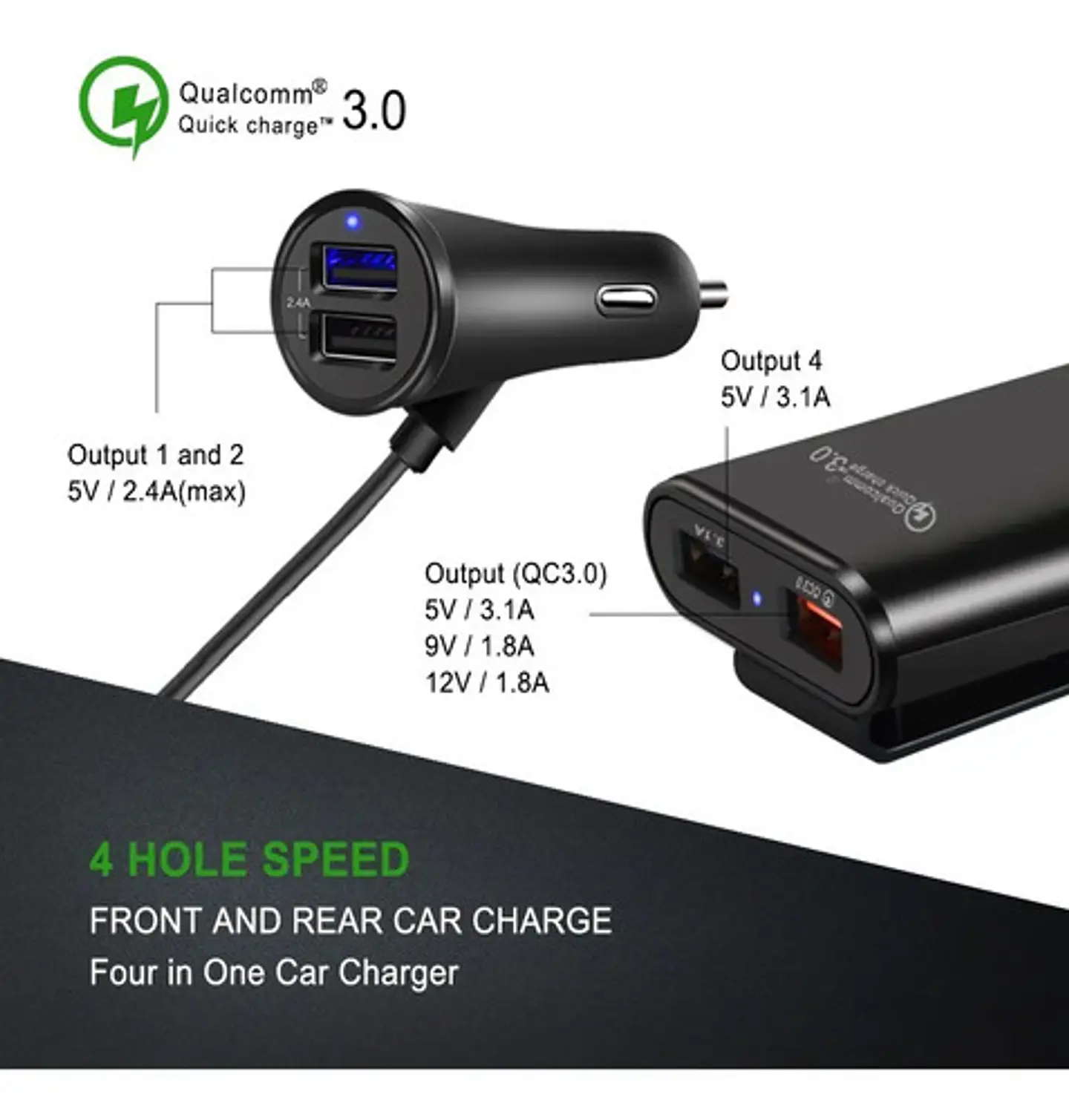 Cargador Rápido 4 Usb Automóvil 35w 3