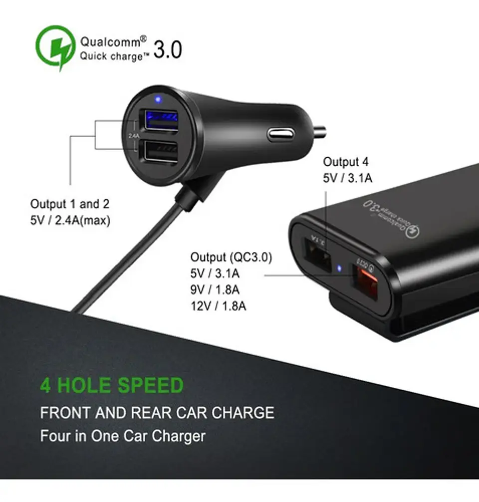 Cargador Rápido 4 Usb Automóvil 35w 3