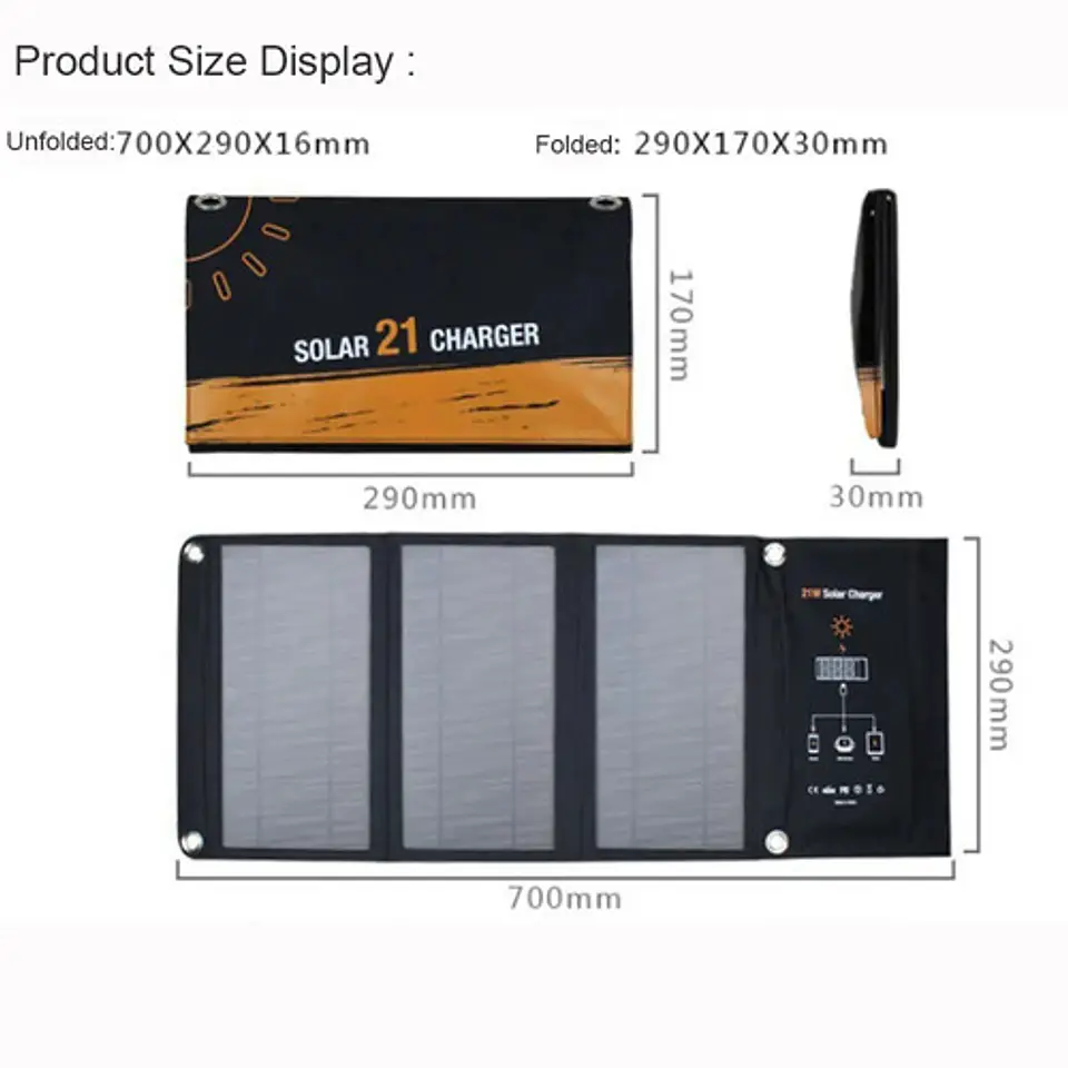 Cargador Solar - Panel Solar 21w Plegable 2 Puertos Usb 4