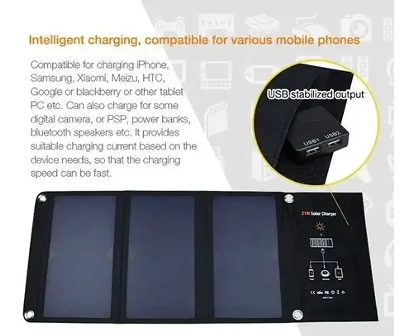 Cargador Solar - Panel Solar 21w Plegable 2 Puertos Usb 6