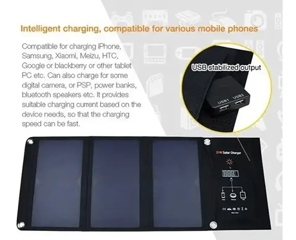 Cargador Solar - Panel Solar 21w Plegable 2 Puertos Usb 6