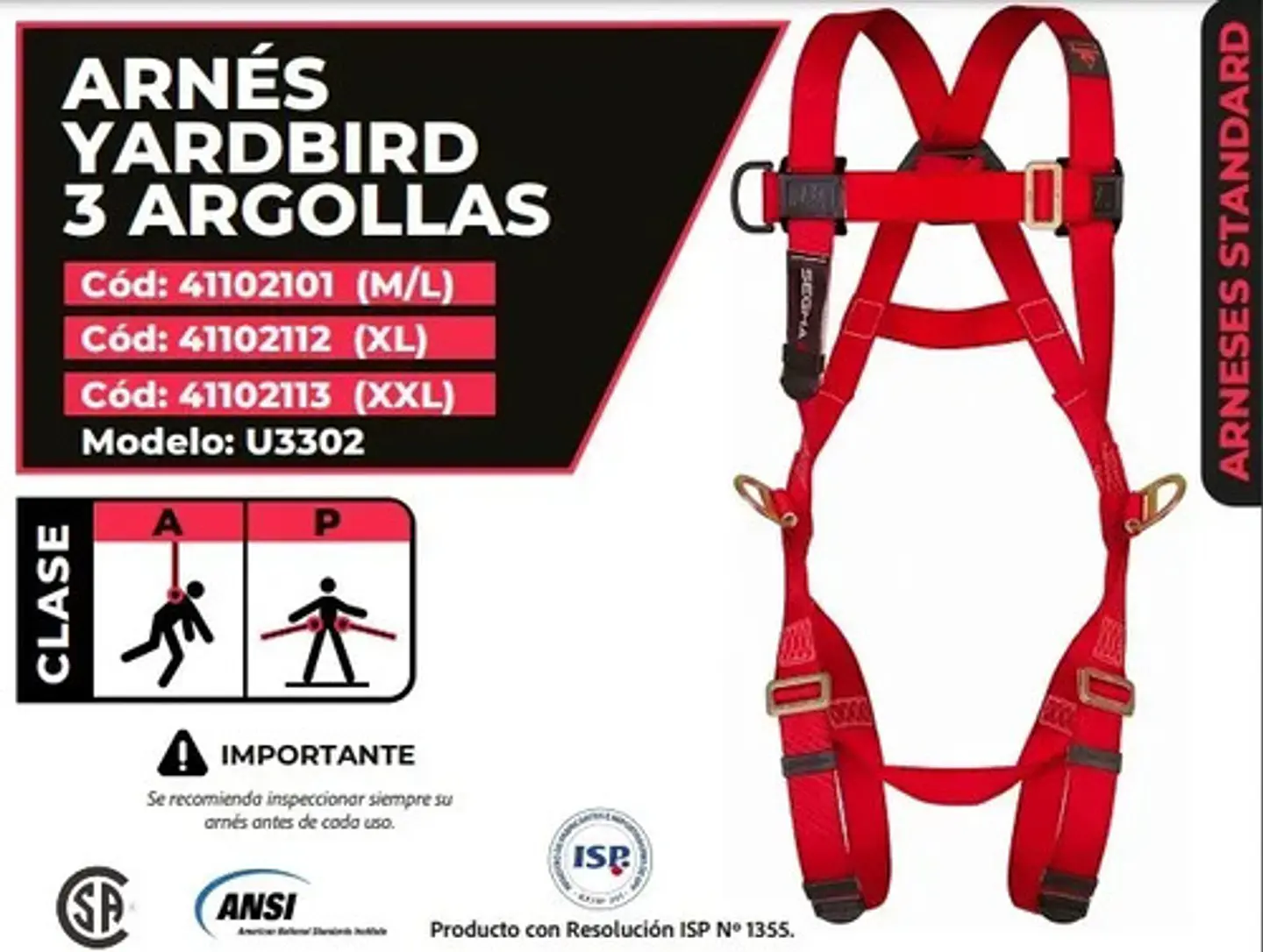 Arnés De Seguridad 3  Argollas Segma Certificado Isp Y Ansi 2