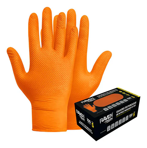 Guante Mecanico Steelpro Raven Nitrilo Texturizado naranjo 8gr 100u.