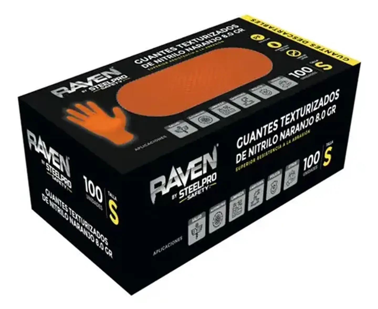 Guante Mecanico Steelpro Raven Nitrilo Texturizado naranjo 8gr 100u. 2