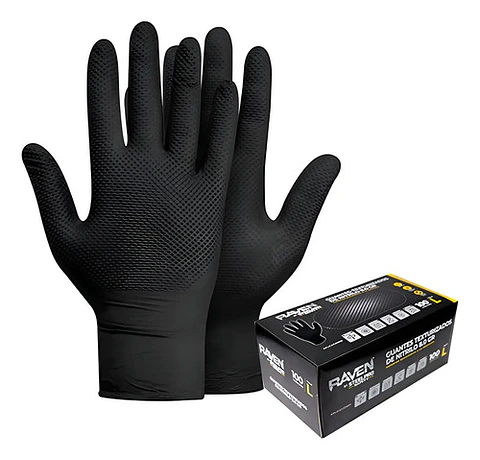 Guante Mecanico Raven Nitrilo Texturizado Negro 8.0gr 100un.
