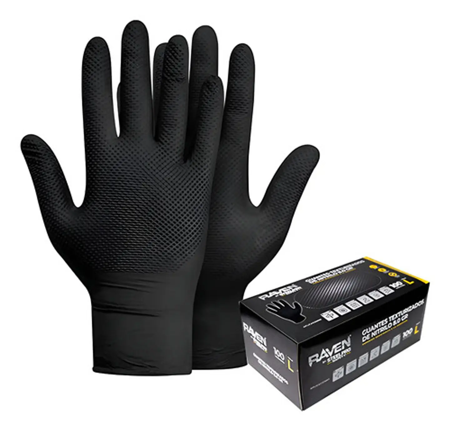 Guante Mecanico Raven Nitrilo Texturizado Negro 8.0gr 100un. 1