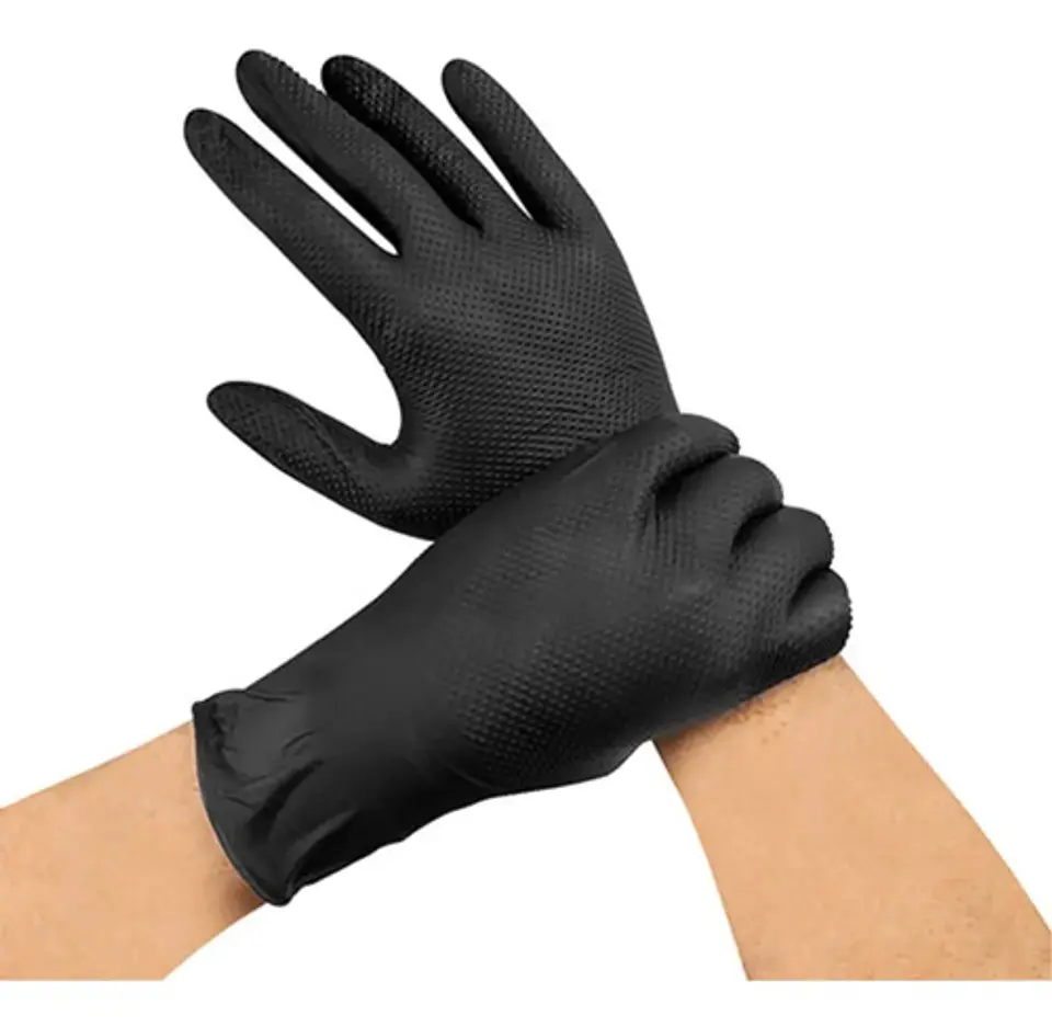 Guante Mecanico Raven Nitrilo Texturizado Negro 8.0gr 100un. 2
