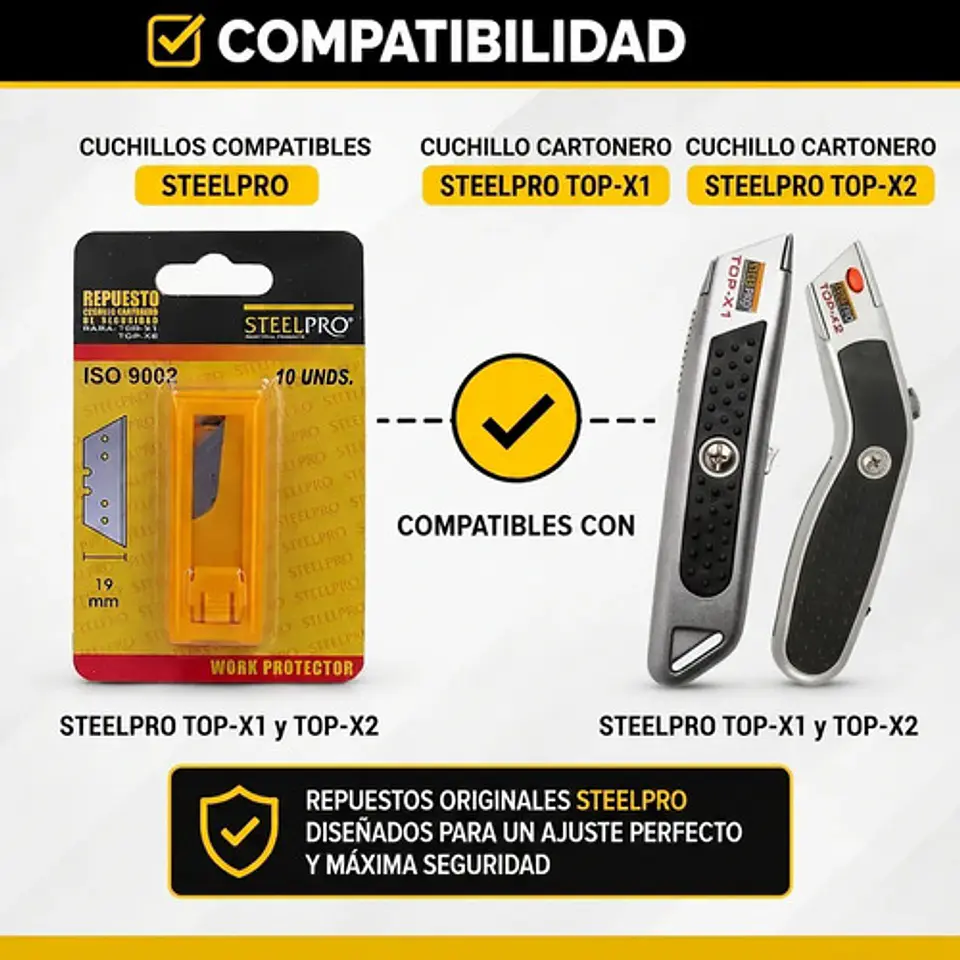 Repuesto Cuchillo Cartonero Steelpro Top X1 Y X2 (10 Un.) 2