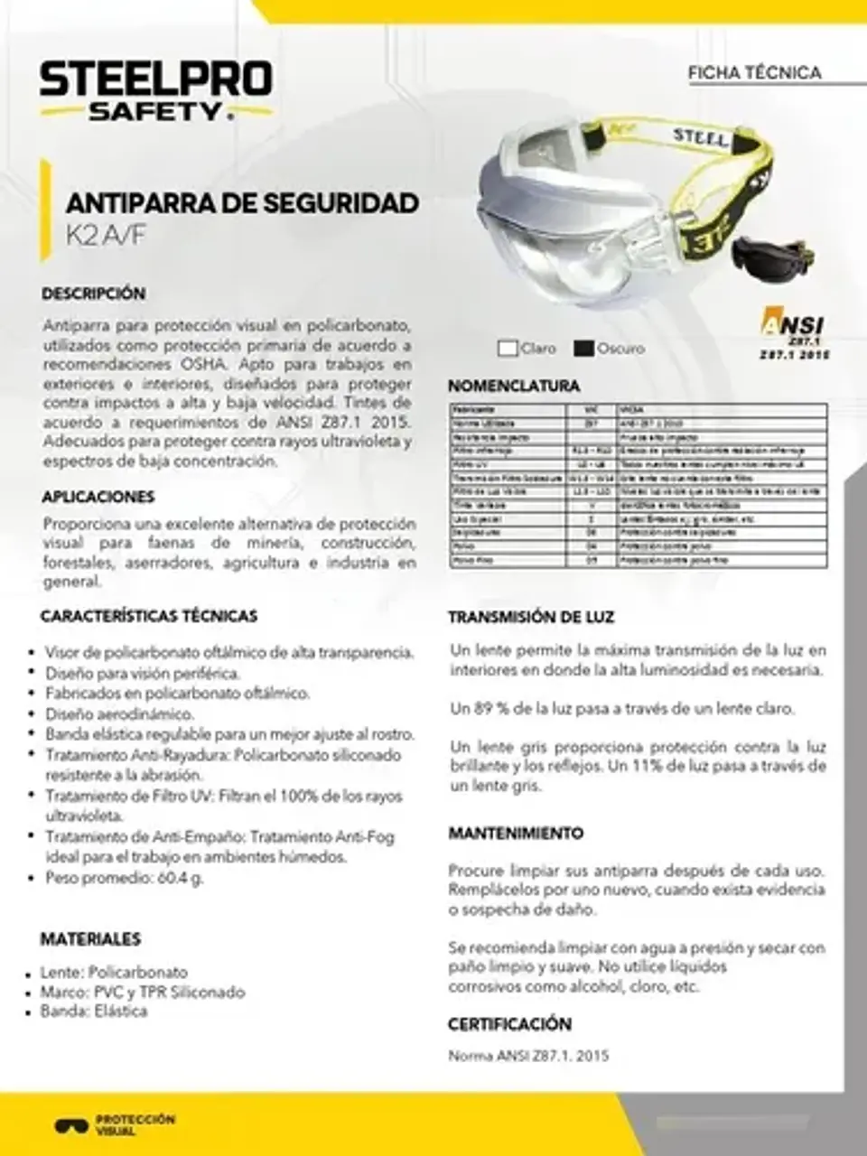 Antiparra De Seguridad Steelpro K-2 Clara Antiempañante 3