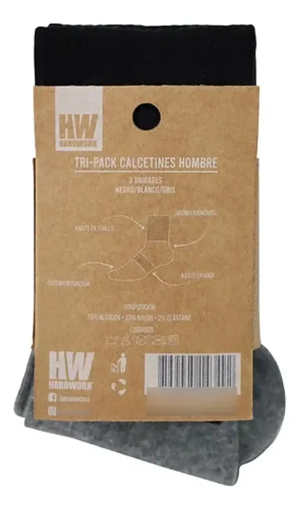 Tripack Calcetines Hw Algodón Tobillero Hombre 3