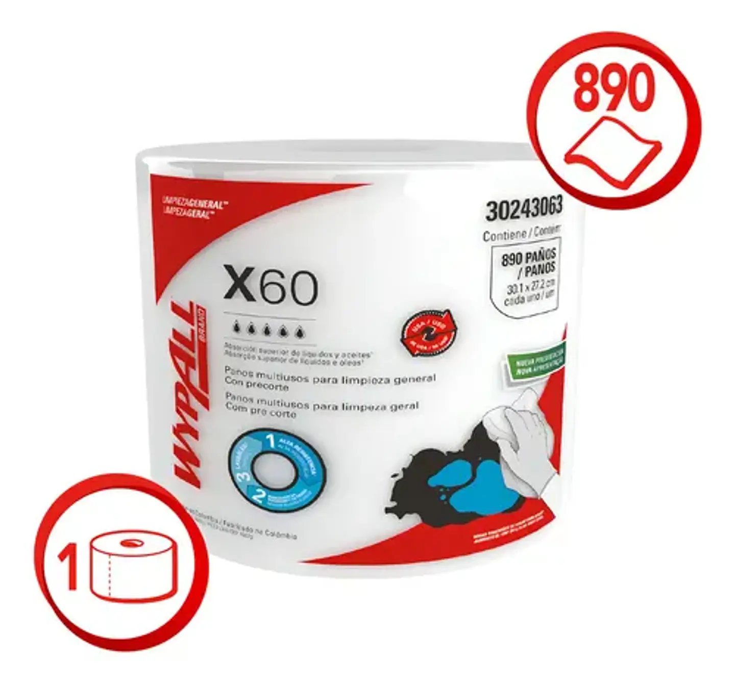 Paños X60 Wypall® Jumbo Roll Reutilizable - (890 Paños) 2