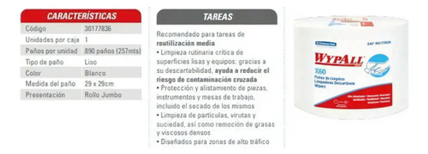 Paños X60 Wypall® Jumbo Roll Reutilizable - (890 Paños) 5