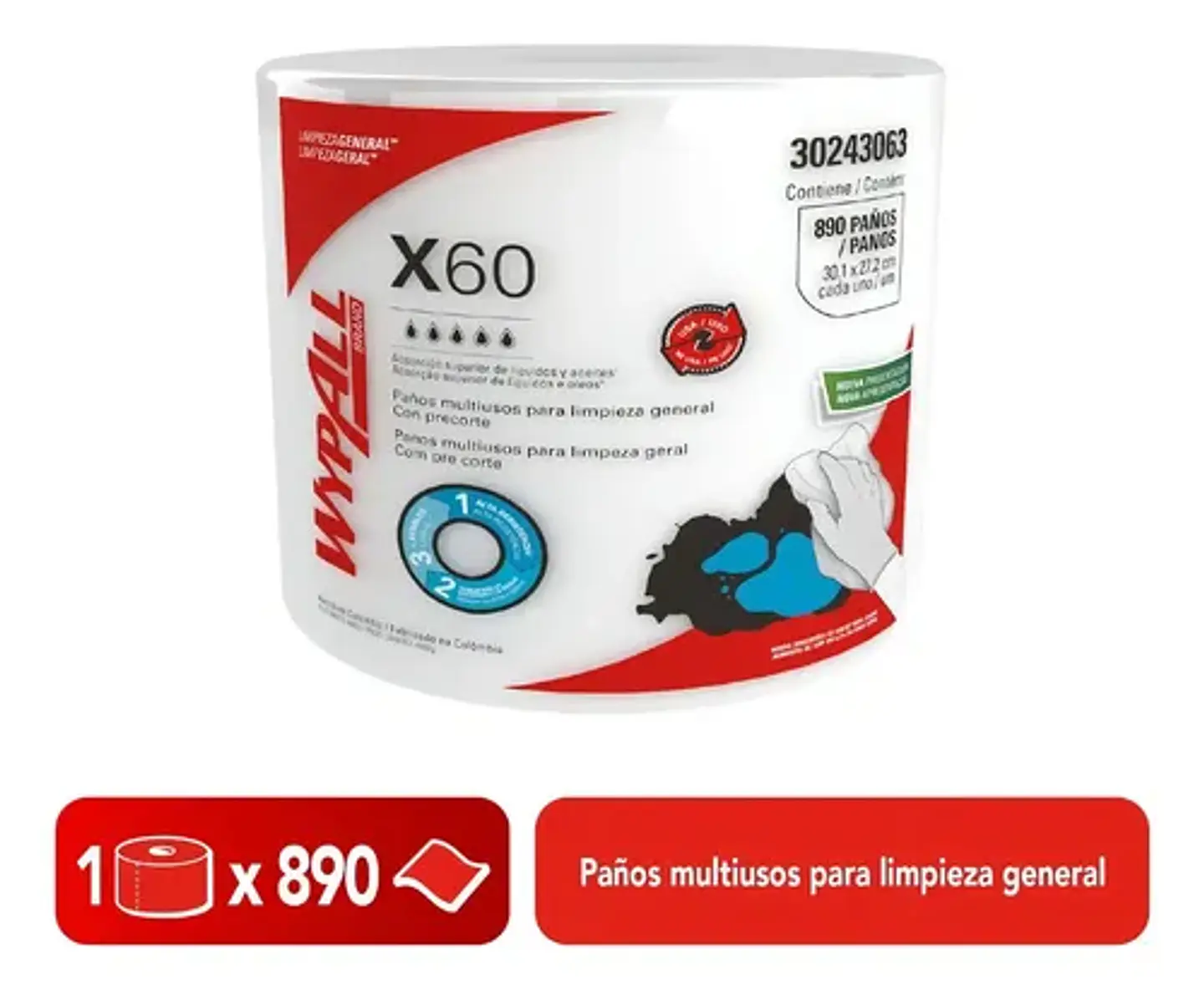 Paños X60 Wypall® Jumbo Roll Reutilizable - (890 Paños) 7
