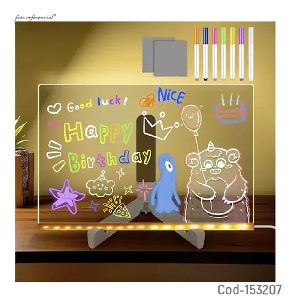 Pizarra Led 30x40 Cm Incluye 7 Lapices De Colores Variados 2