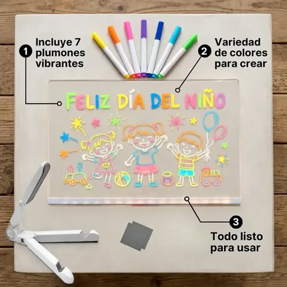 Pizarra Led 30x40 Cm Incluye 7 Lapices De Colores Variados 5