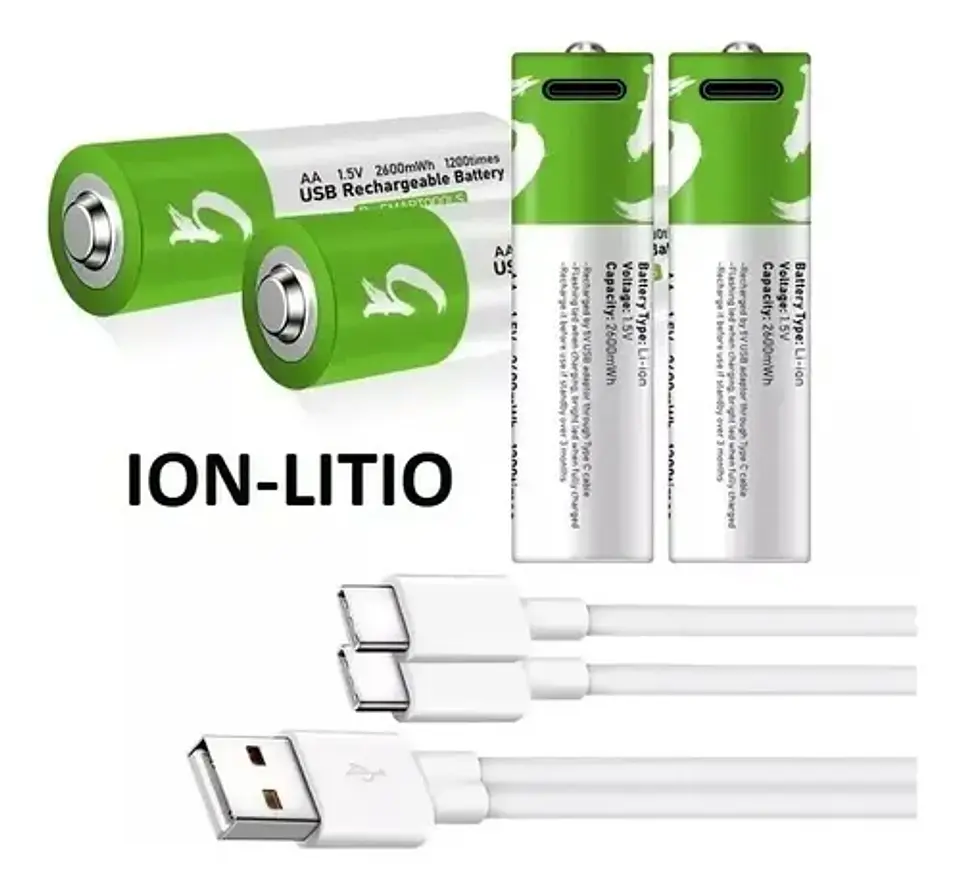 Pack 4 Pilas Aaa Ion Recargables Usb Carga Rapida 1,5v 2