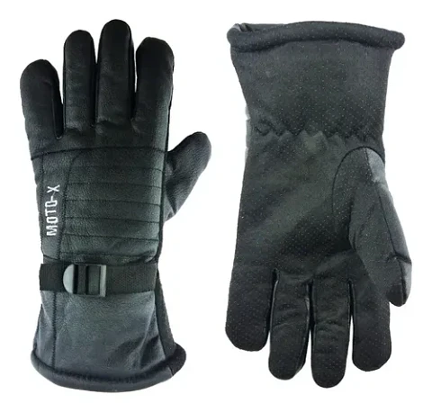 Guante Termico Para Moto Ecocuero Color Negro
