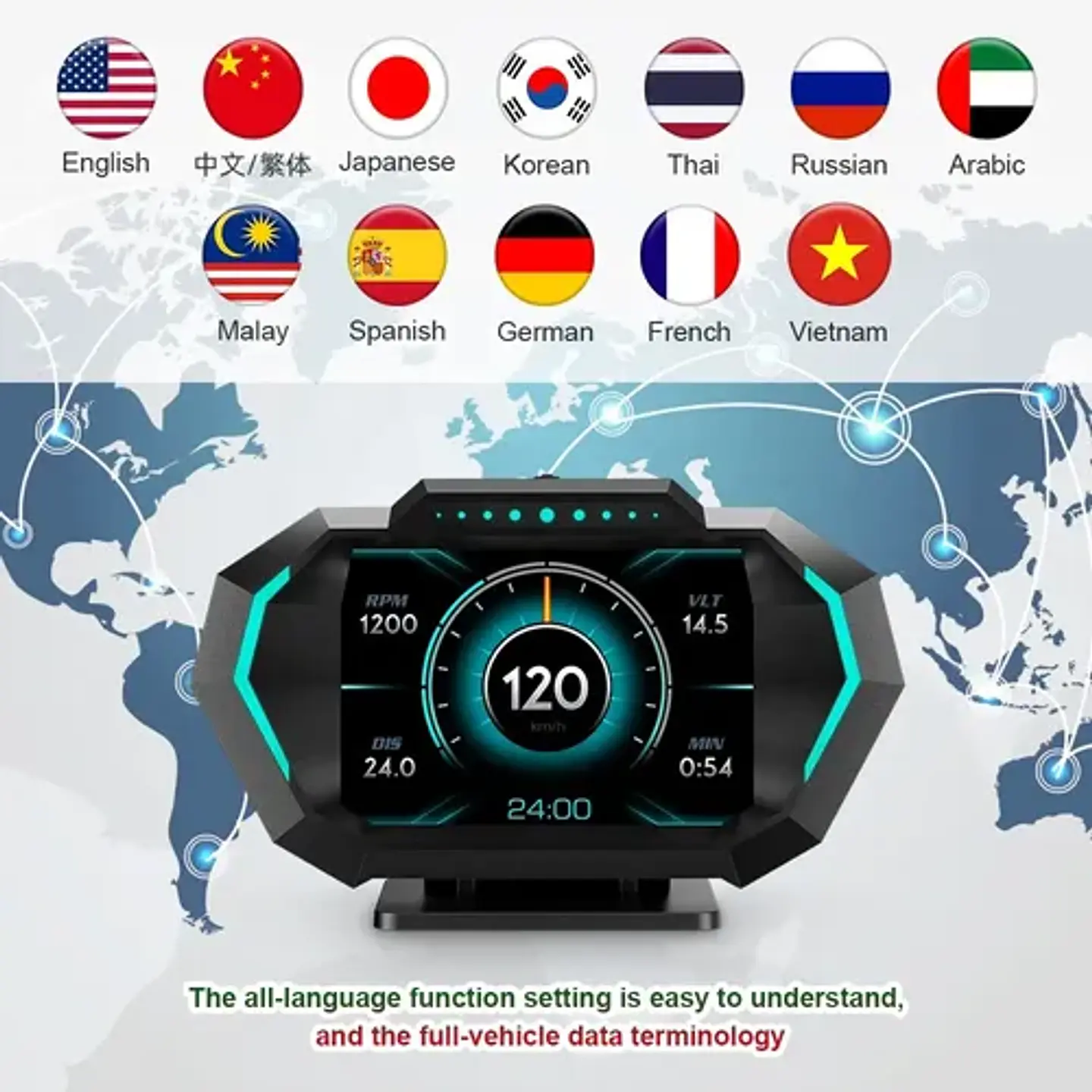 Velocimetro Display Hud P24 Computador Gps Scanner Obd2 5