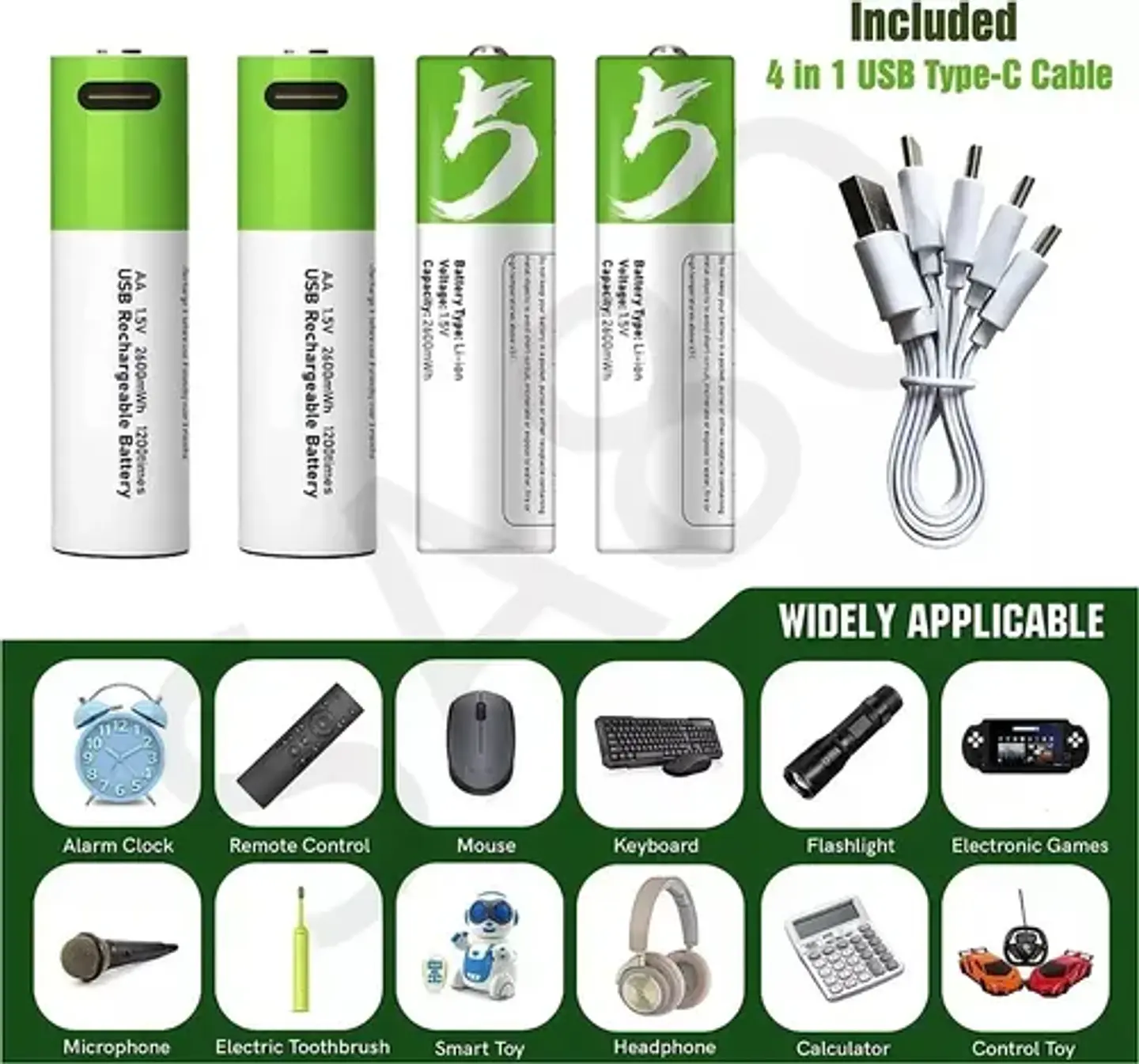 Pack 4 Pilas Aa Ion Recargables Usb Carga Rapida 1,5v 2