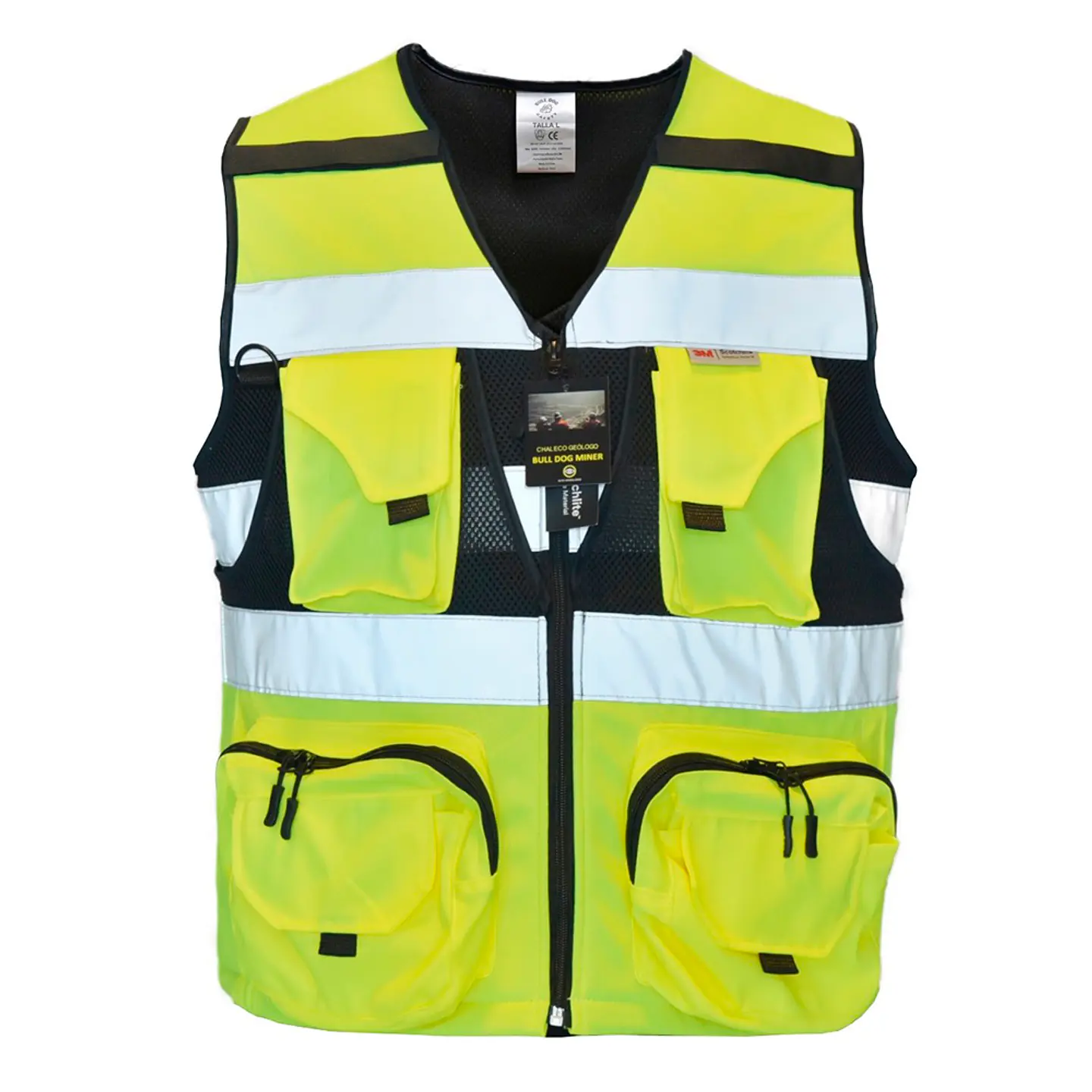 Chaleco Geologo Minero Amarillo Fluor Cinta Reflectante 360° 1