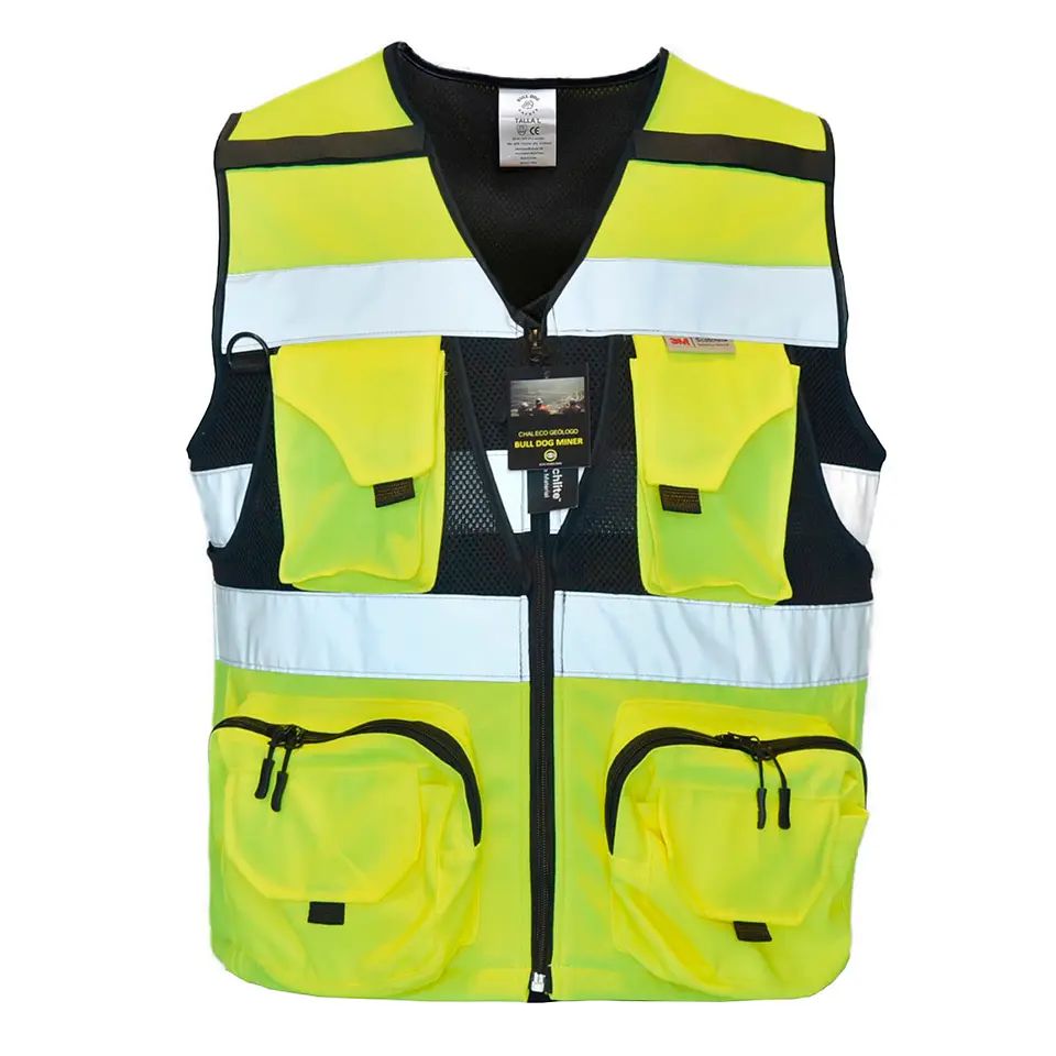 Chaleco Geologo Minero Amarillo Fluor Cinta Reflectante 360° 1