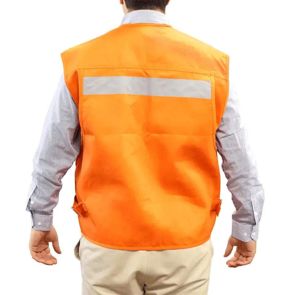 Chaleco geologo de poplin naranjo con cinta reflectante 2